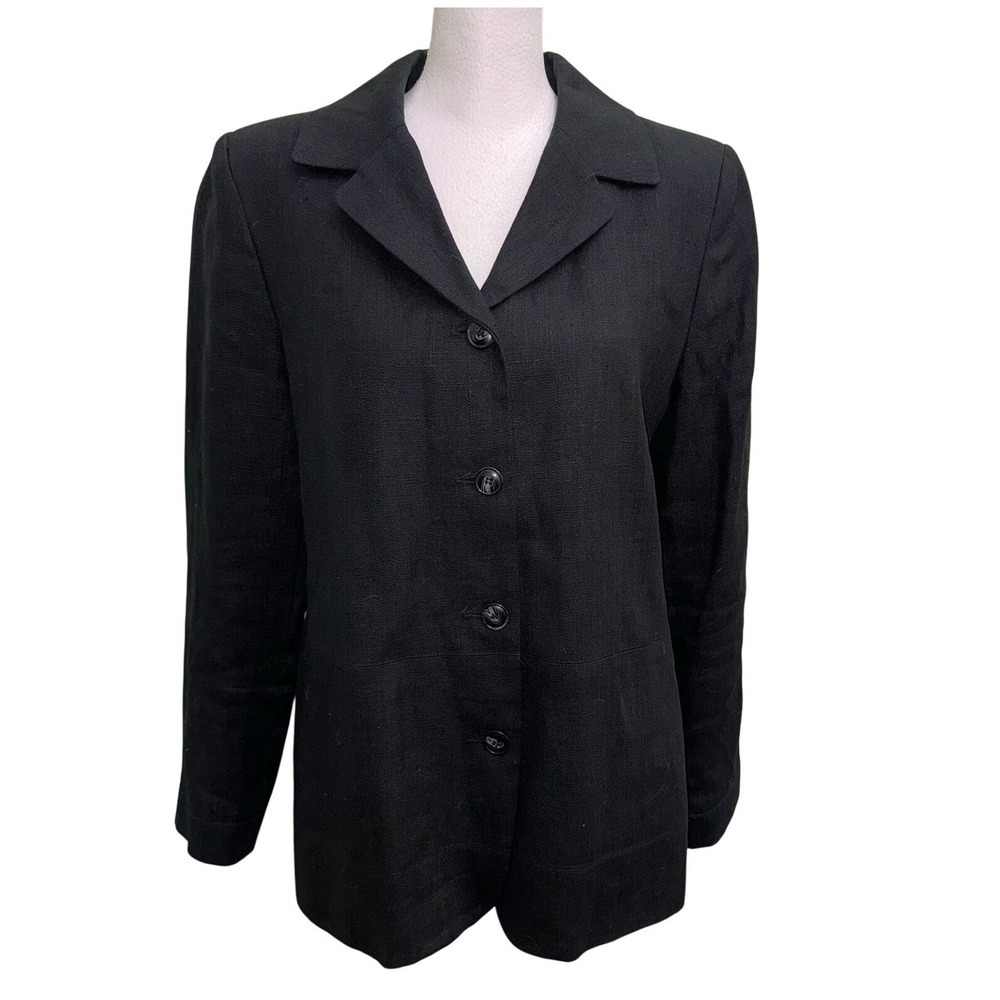 Vintage Harve Benard‎ Linen Blazer Jacket Black Petite 10P Minimalist 90s